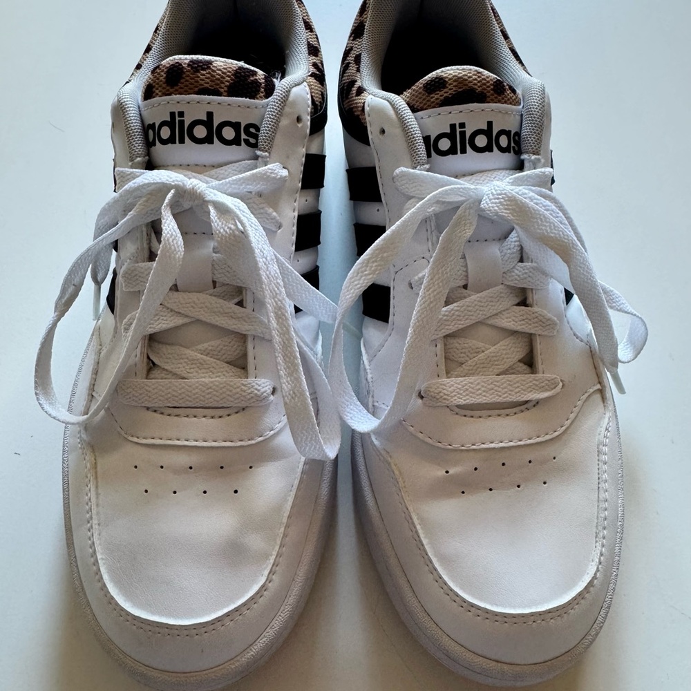 Adidas White Sneakers with Leopard Print Detail